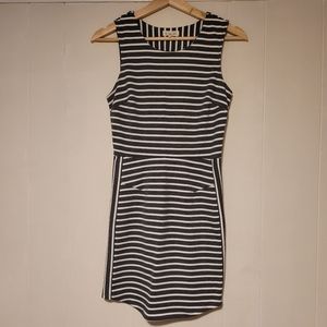Grey and White Striped Sleeveless Dress